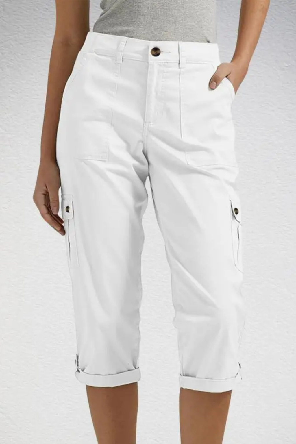 Dame Cargo Bukser - Cropped Design med Oprulningskant og Flere Lommer til Stilfuld Komfort 8
