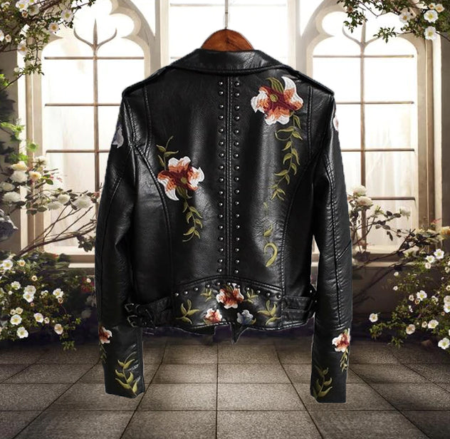 Dame bikerjakke med blomstermønster | Casual 1