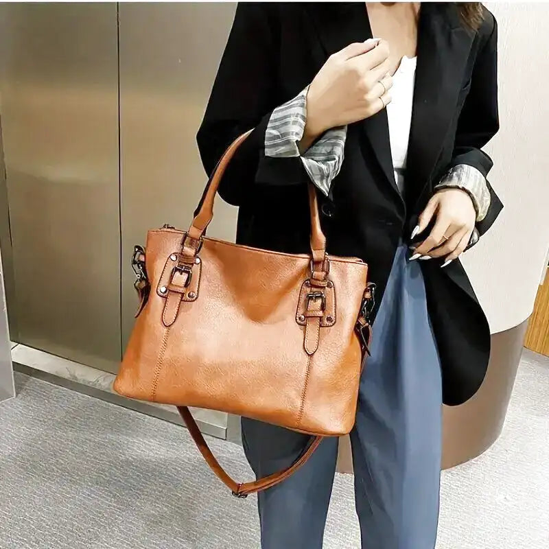 Dame vintage håndtaske elegant blødt materiale stor kapacitet 1