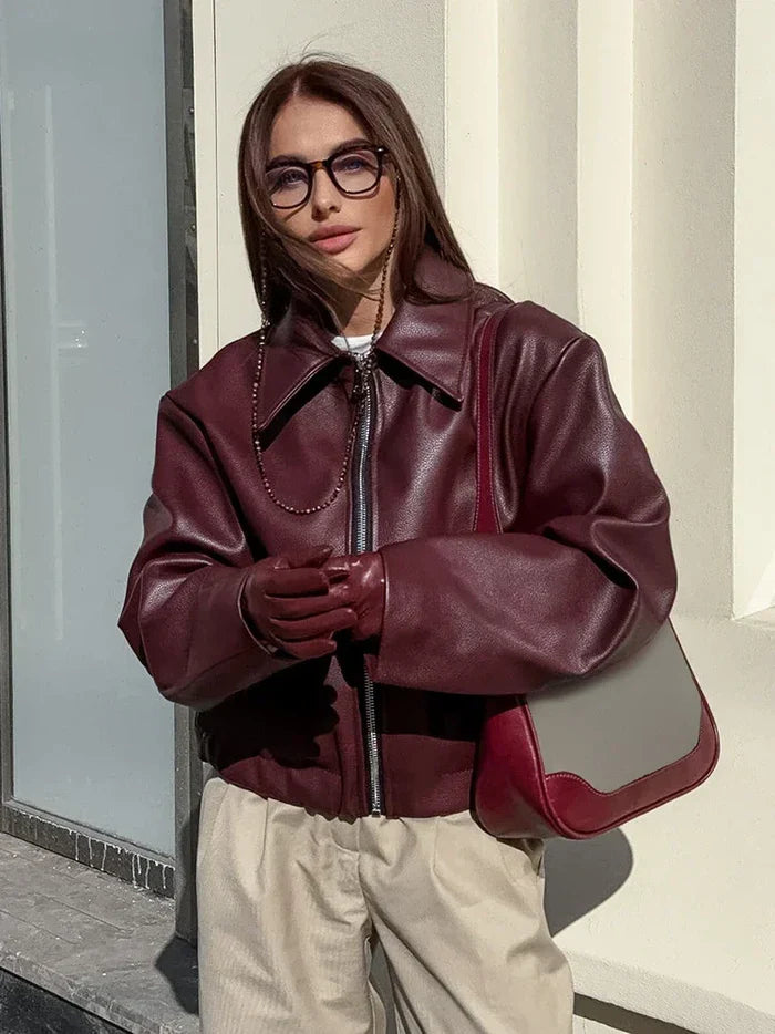 Dame vintage rød jakke | Med lynlås 2