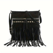 Dame vintage skuldertaske med frynser i retro bohemestil 4