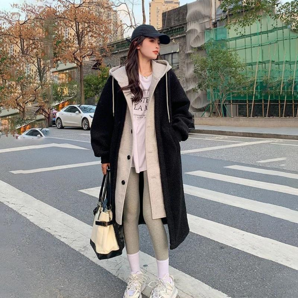Dame vinterlang hættetrøje med oversize pasform | Button Down 1