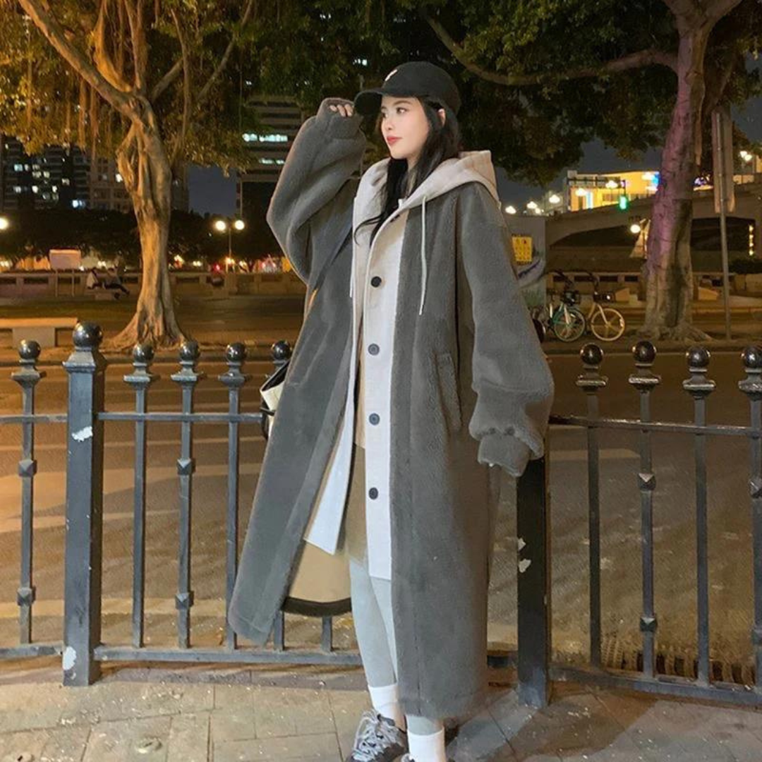 Dame vinterlang hættetrøje med oversize pasform | Button Down 2