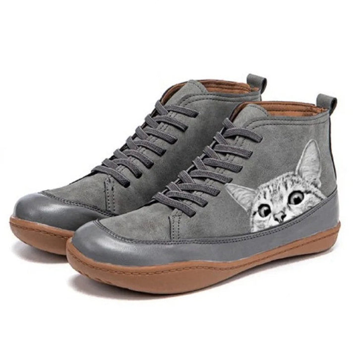 Damen Ankle Boots mit Katzenmotiv und Orthopädischer Arch Support Schnürung 2