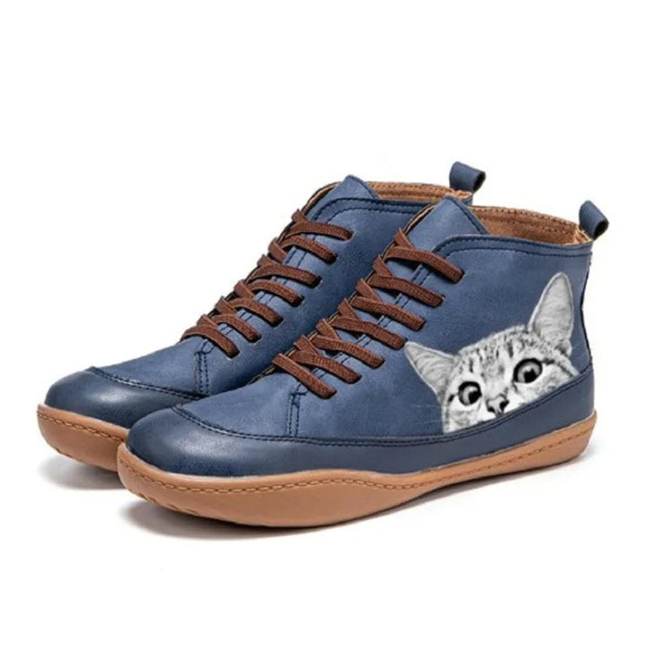 Damen Ankle Boots mit Katzenmotiv und Orthopädischer Arch Support Schnürung 3