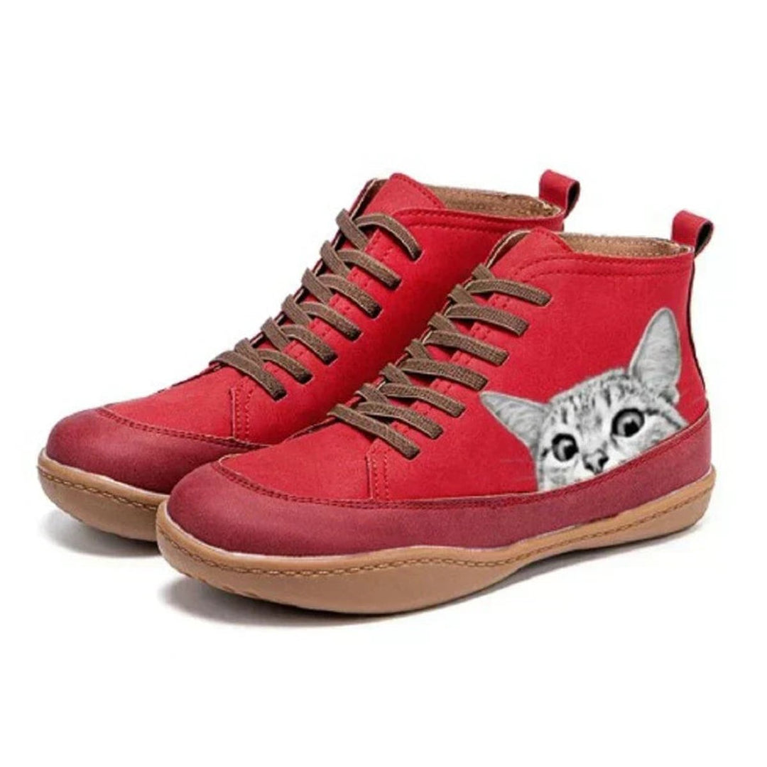 Damen Ankle Boots mit Katzenmotiv und Orthopädischer Arch Support Schnürung 4