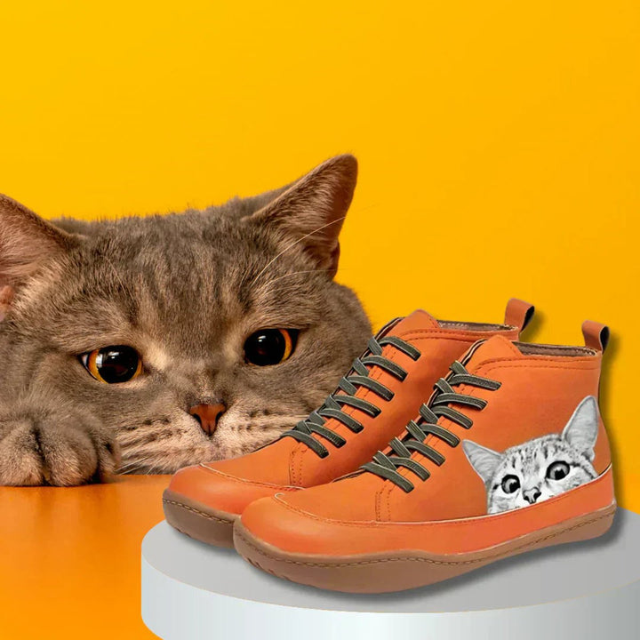 Damen Ankle Boots mit Katzenmotiv und Orthopädischer Arch Support Schnürung 5