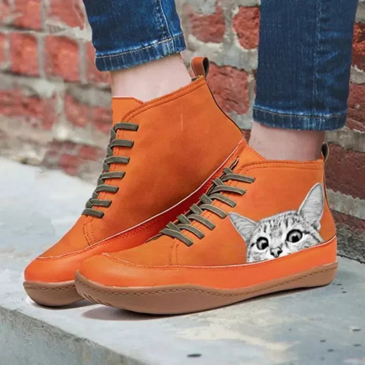 Damen Ankle Boots mit Katzenmotiv und Orthopädischer Arch Support Schnürung 6