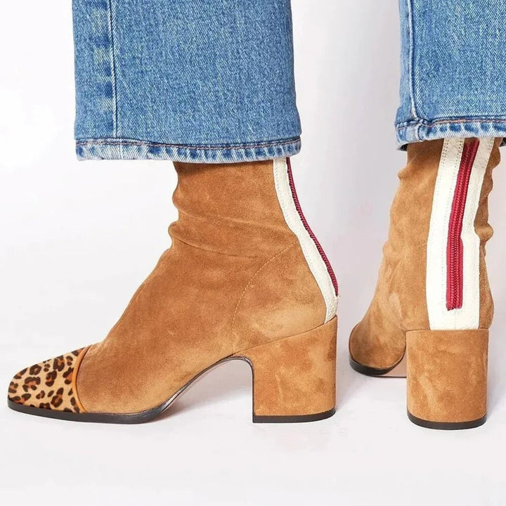 Damen Ankle Boots mit Orthopädischer Arch Support Veloursimitat Leopardenmuster Blockabsatz 3