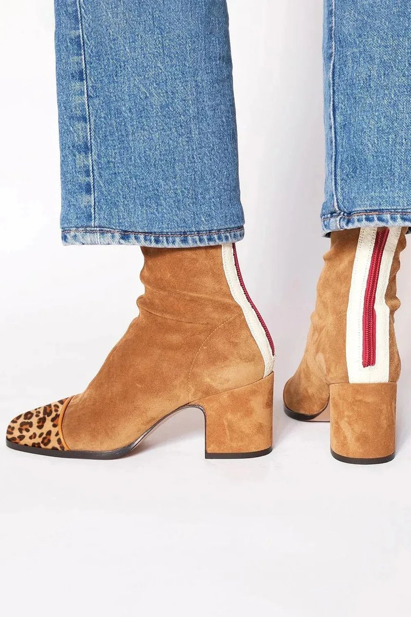 Damen Ankle Boots mit Orthopädischer Arch Support Veloursimitat Leopardenmuster Blockabsatz 5
