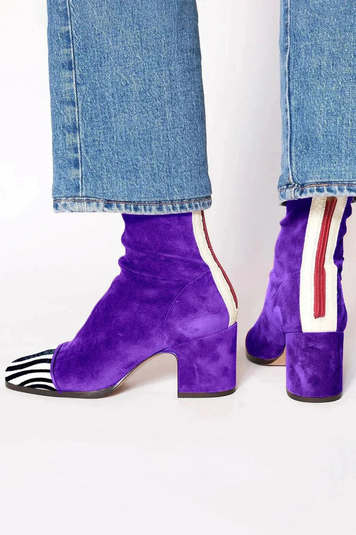 Damen Ankle Boots mit Orthopädischer Arch Support Veloursimitat Leopardenmuster Blockabsatz 7