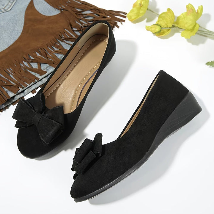 Damen Ballerinas mit Orthopädischer Keilsohle und Schleifendetail Slip-On Komfort 0