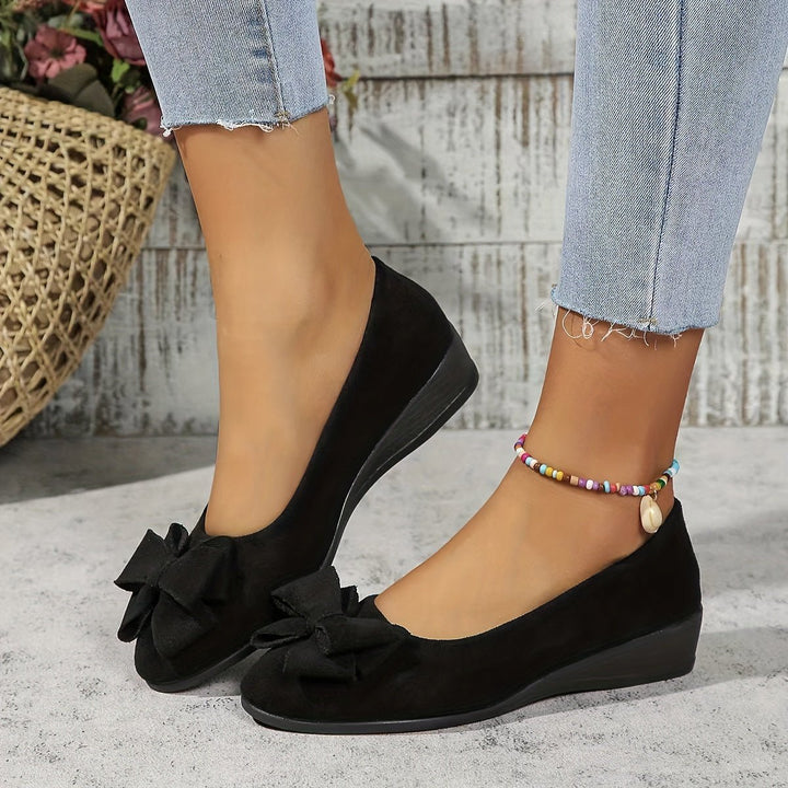 Damen Ballerinas mit Orthopädischer Keilsohle und Schleifendetail Slip-On Komfort 2