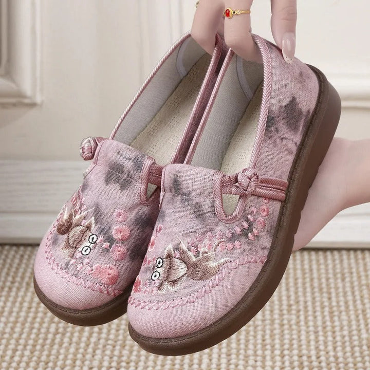 Damen Bestickte Slip-On Loafer mit Perlenverzierung Elegante Alltagsschuhe 0