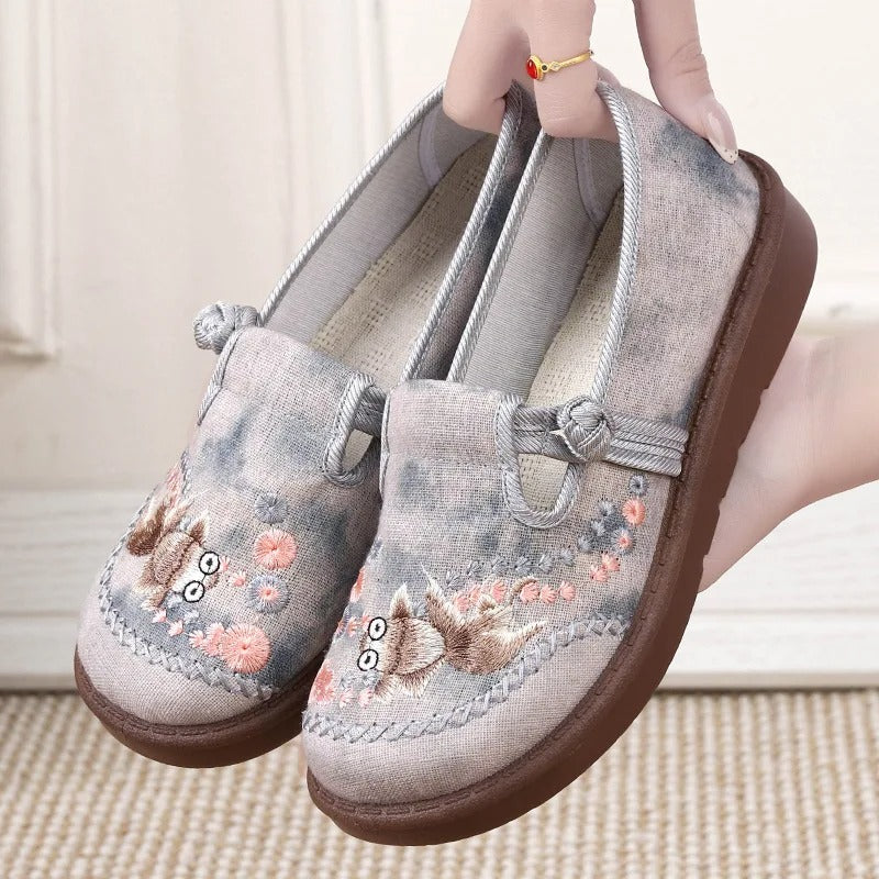 Damen Bestickte Slip-On Loafer mit Perlenverzierung Elegante Alltagsschuhe 1