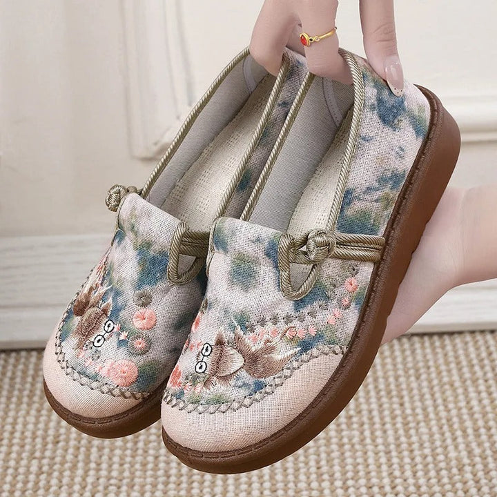 Damen Bestickte Slip-On Loafer mit Perlenverzierung Elegante Alltagsschuhe 3