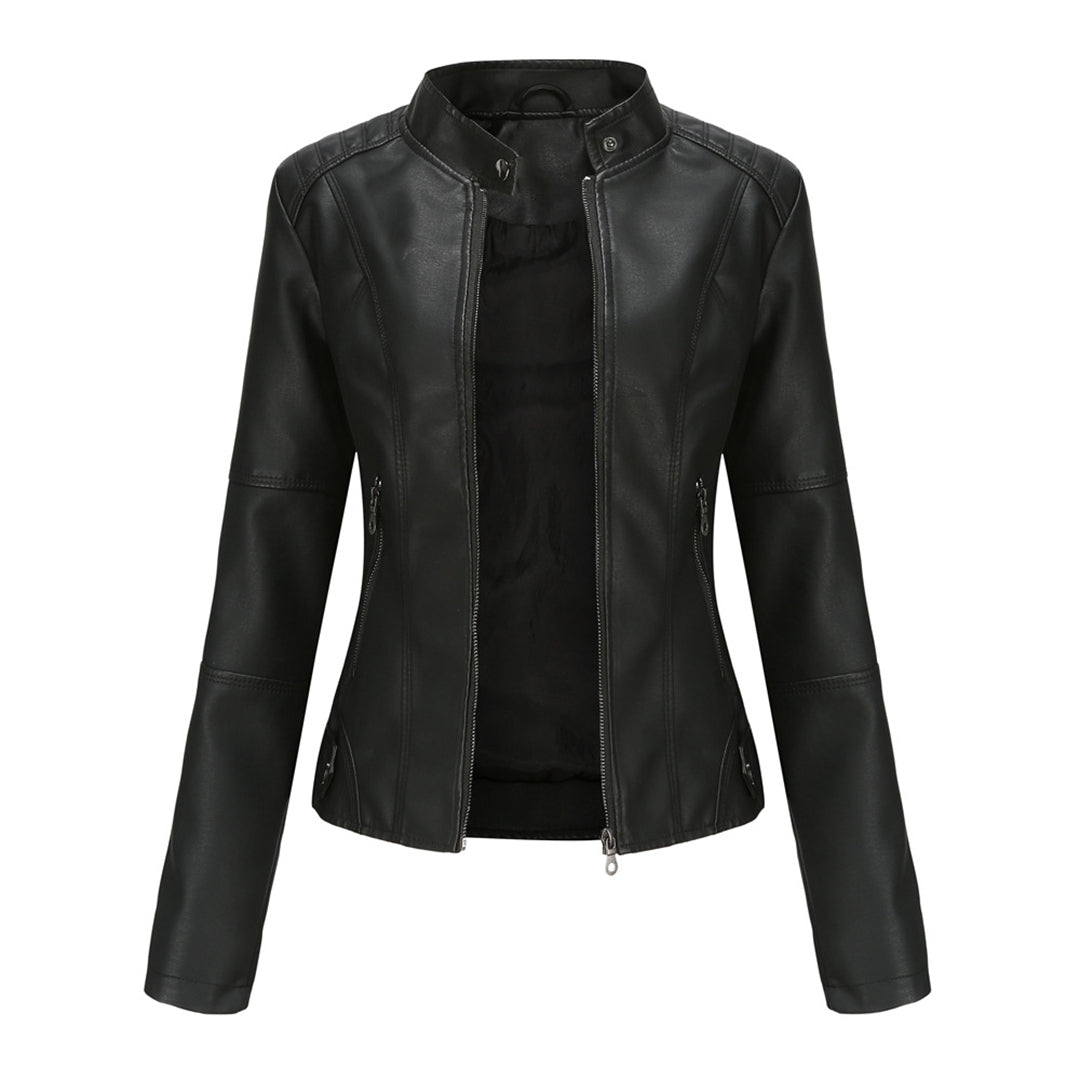 Damen Bikerjacke Kunstleder Tailliert Reißverschluss Urbaner Stil 0