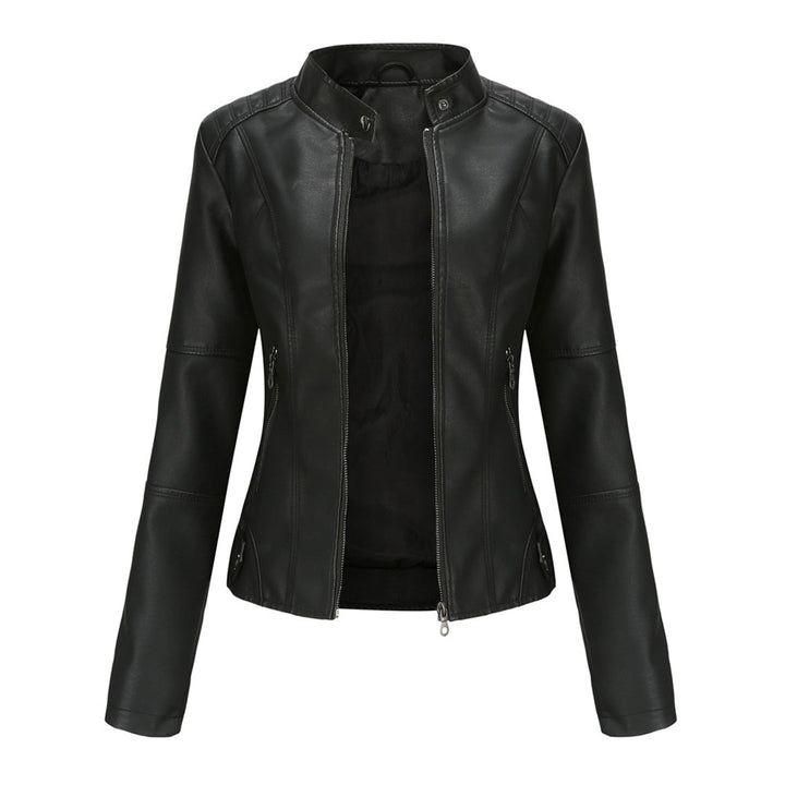 Damen Bikerjacke Kunstleder Tailliert Reißverschluss Urbaner Stil 0