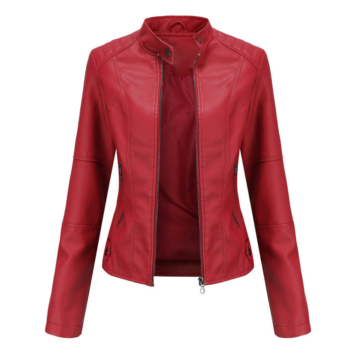Damen Bikerjacke Kunstleder Tailliert Reißverschluss Urbaner Stil 2