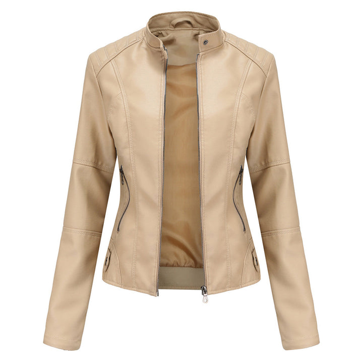Damen Bikerjacke Kunstleder Tailliert Reißverschluss Urbaner Stil 4