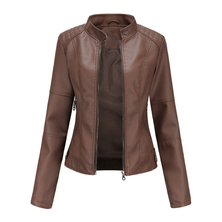 Damen Bikerjacke Kunstleder Tailliert Reißverschluss Urbaner Stil 5