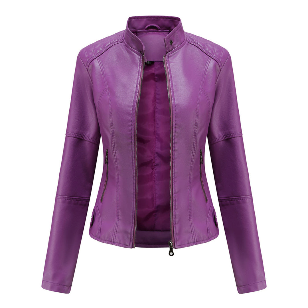 Damen Bikerjacke Kunstleder Tailliert Reißverschluss Urbaner Stil 6