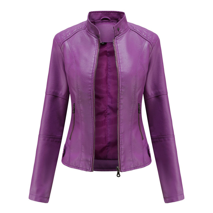 Damen Bikerjacke Kunstleder Tailliert Reißverschluss Urbaner Stil 6