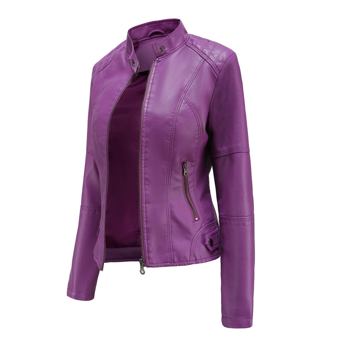 Damen Bikerjacke Kunstleder Tailliert Reißverschluss Urbaner Stil 7