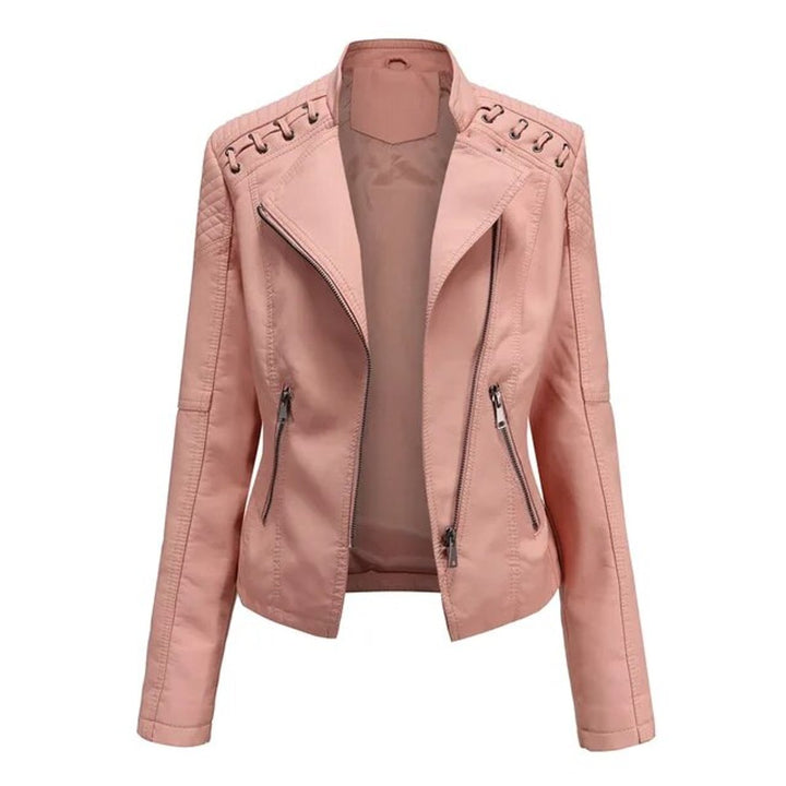 Damen Bikerjacke Kunstleder Tailliert mit Schulterdetail und Reißverschluss 6