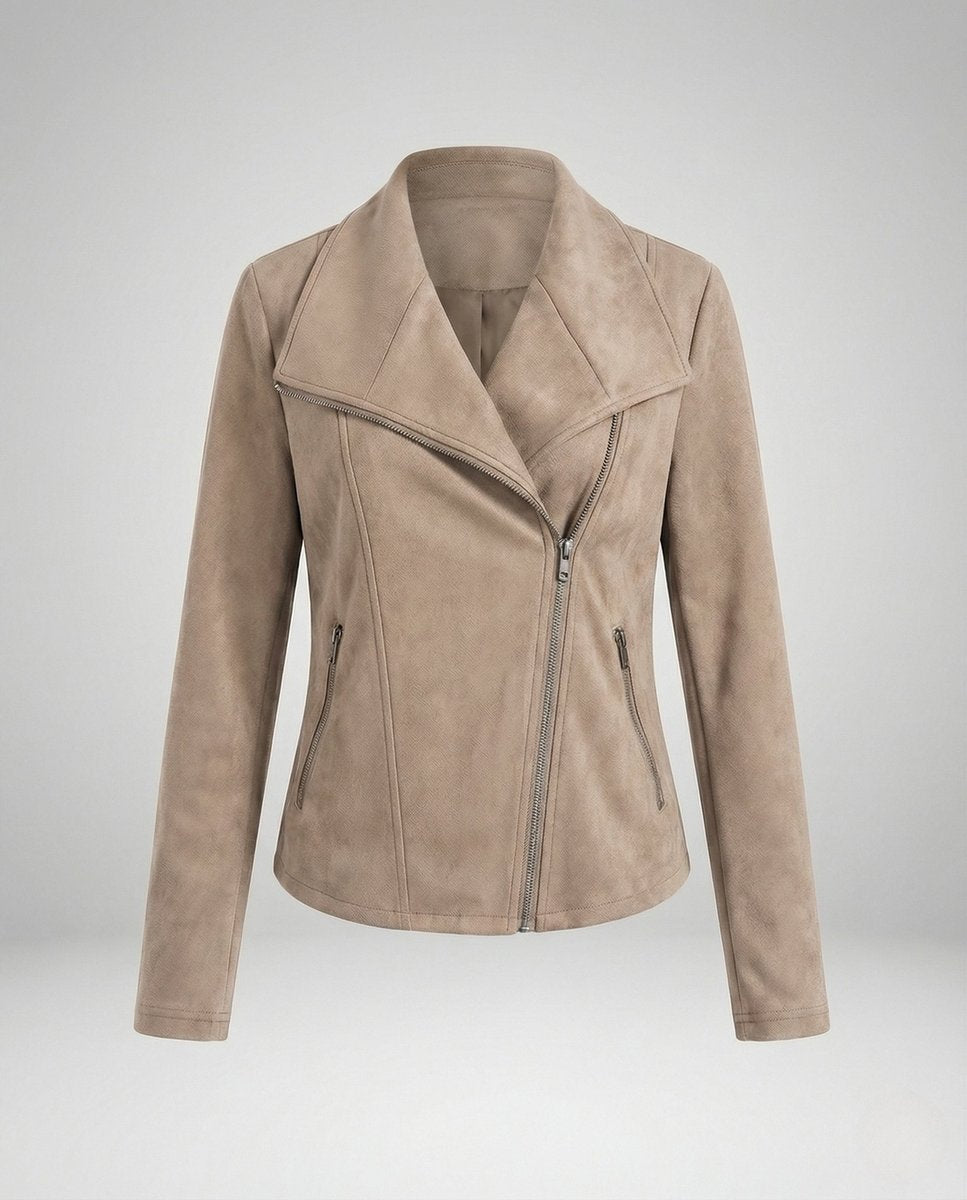 Damen Bikerjacke Kunstleder Wildlook mit Asymmetrischem Reißverschluss Tailliert 0