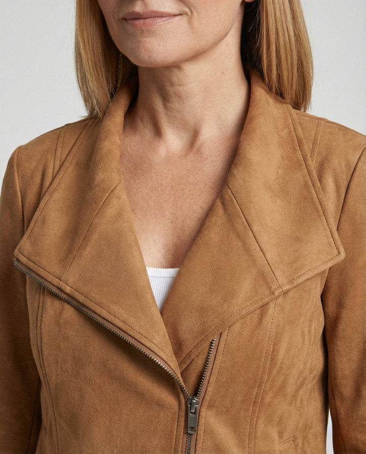 Damen Bikerjacke Kunstleder Wildlook mit Asymmetrischem Reißverschluss Tailliert 3