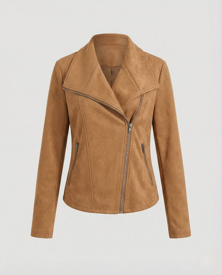 Damen Bikerjacke Kunstleder Wildlook mit Asymmetrischem Reißverschluss Tailliert 5