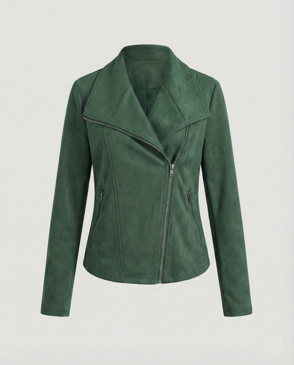 Damen Bikerjacke Kunstleder Wildlook mit Asymmetrischem Reißverschluss Tailliert 6