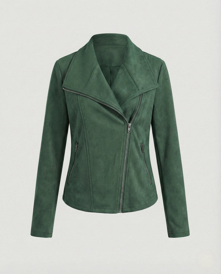 Damen Bikerjacke Kunstleder Wildlook mit Asymmetrischem Reißverschluss Tailliert 6