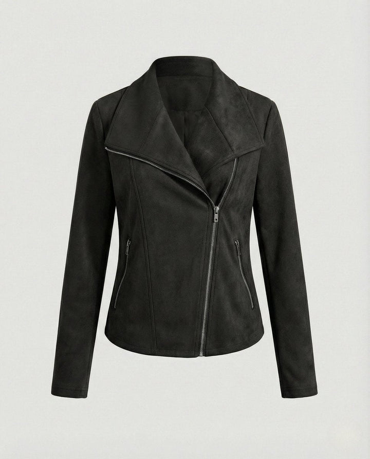 Damen Bikerjacke Kunstleder Wildlook mit Asymmetrischem Reißverschluss Tailliert 7