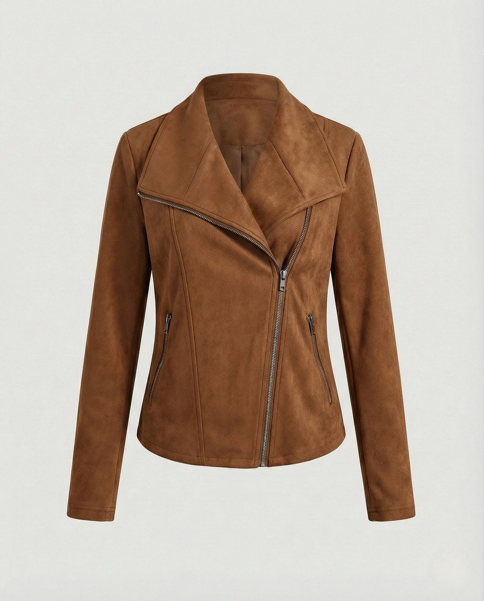 Damen Bikerjacke Kunstleder Wildlook mit Asymmetrischem Reißverschluss Tailliert 8