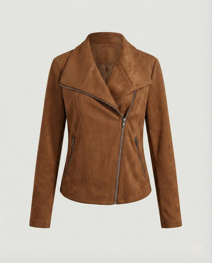 Damen Bikerjacke Kunstleder Wildlook mit Asymmetrischem Reißverschluss Tailliert 8