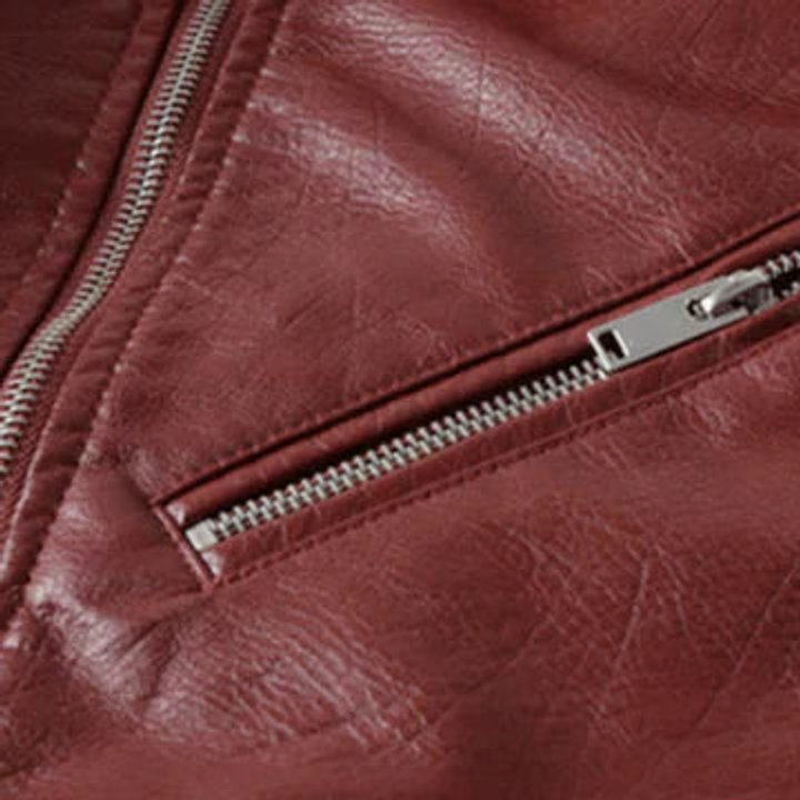 Damen Bikerjacke Kurzjacke Kunstleder Tailliert mit Reißverschluss und Gürtel 7