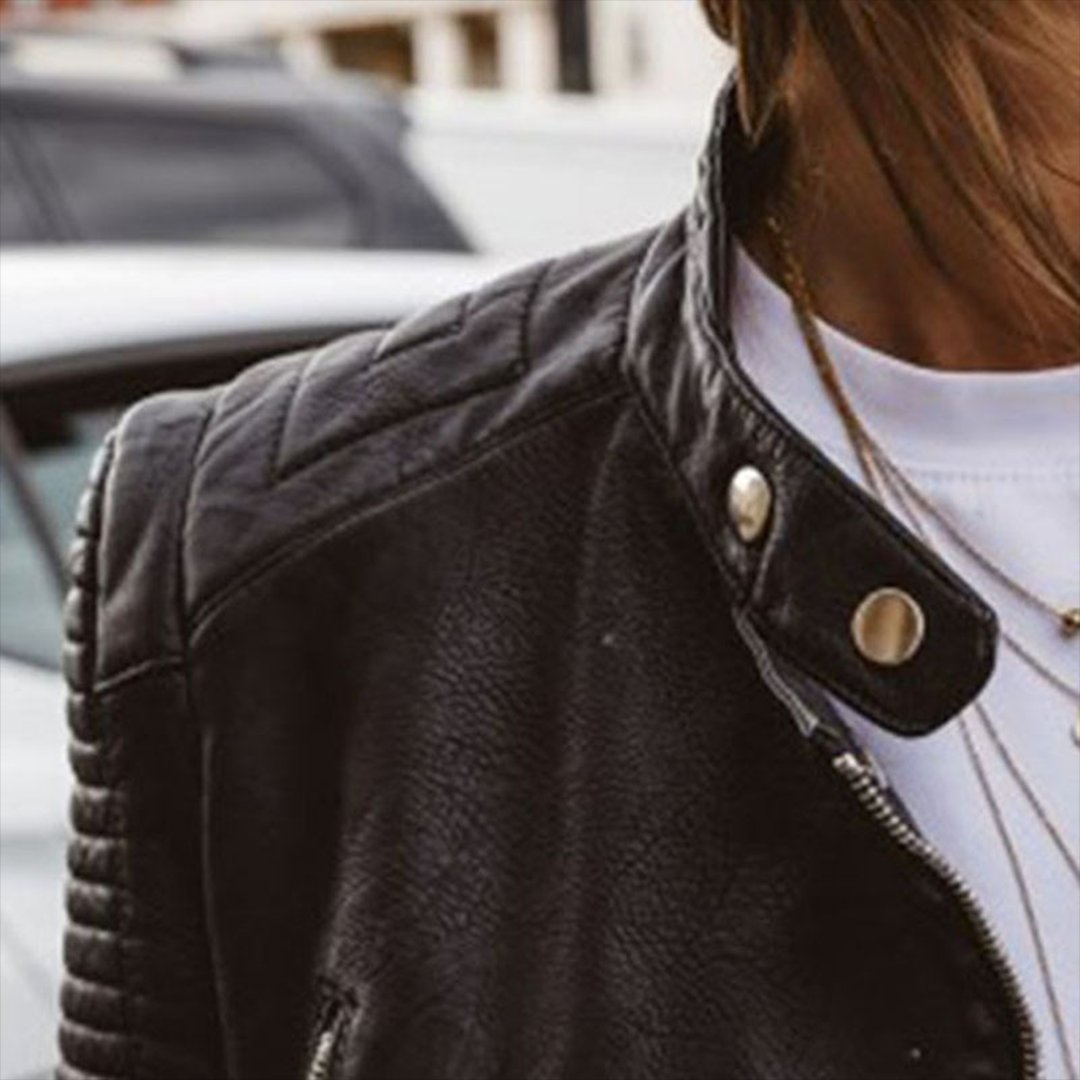 Damen Bikerjacke Tailliert mit Reißverschluss Eleganter Schnitt Echtlederjacke 3