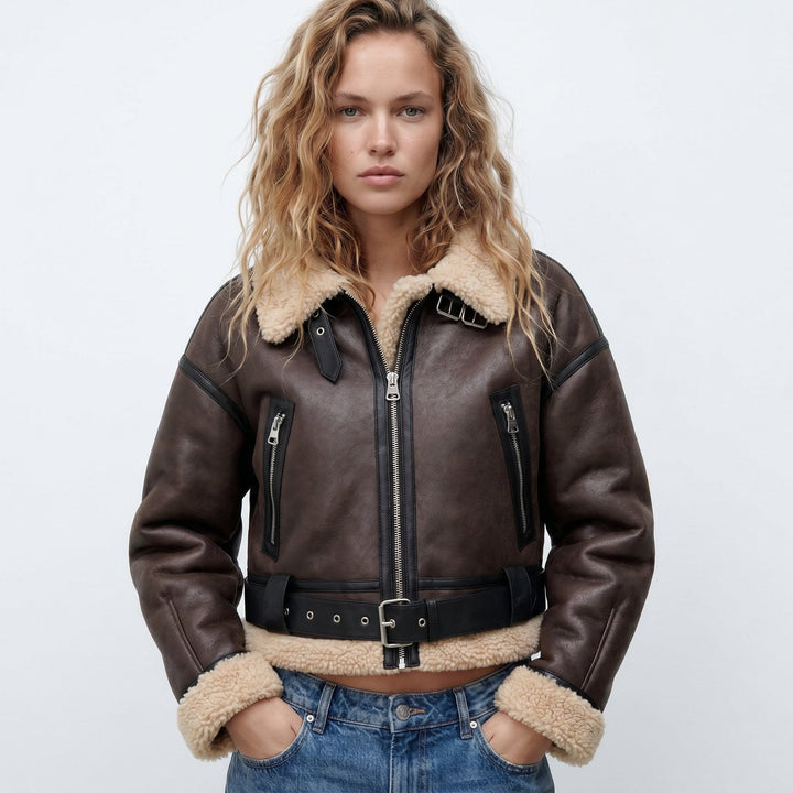 Damen Bomberjacke Doppelseitig Warm Elegant Winterjacke 0