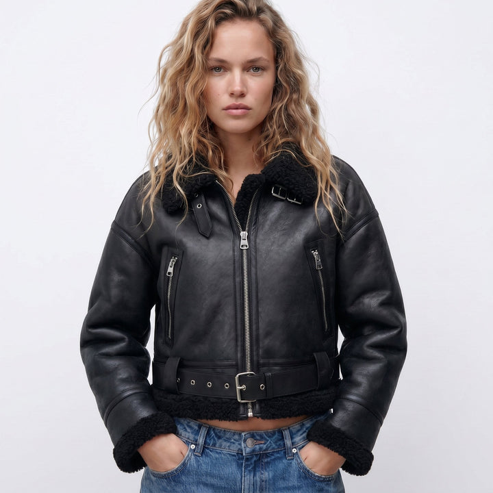 Damen Bomberjacke Doppelseitig Warm Elegant Winterjacke 2