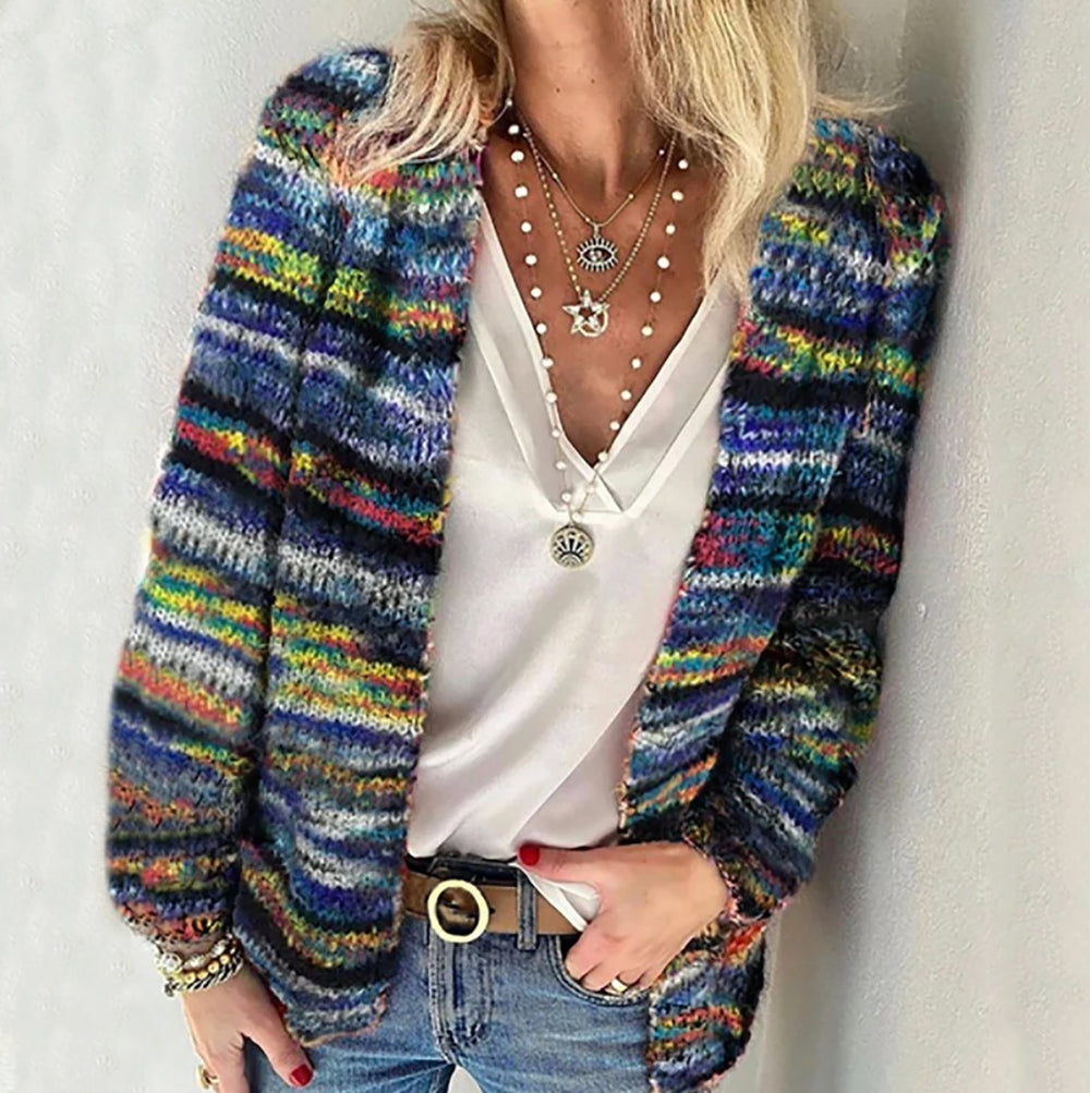 Damen Bunter Langarm Strick-Cardigan Offene Passform für Herbst und Winter 1