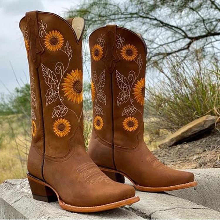 Damen Cowboystiefel mit Sonnenblumen-Stickerei – Western Stil und Komfort 5