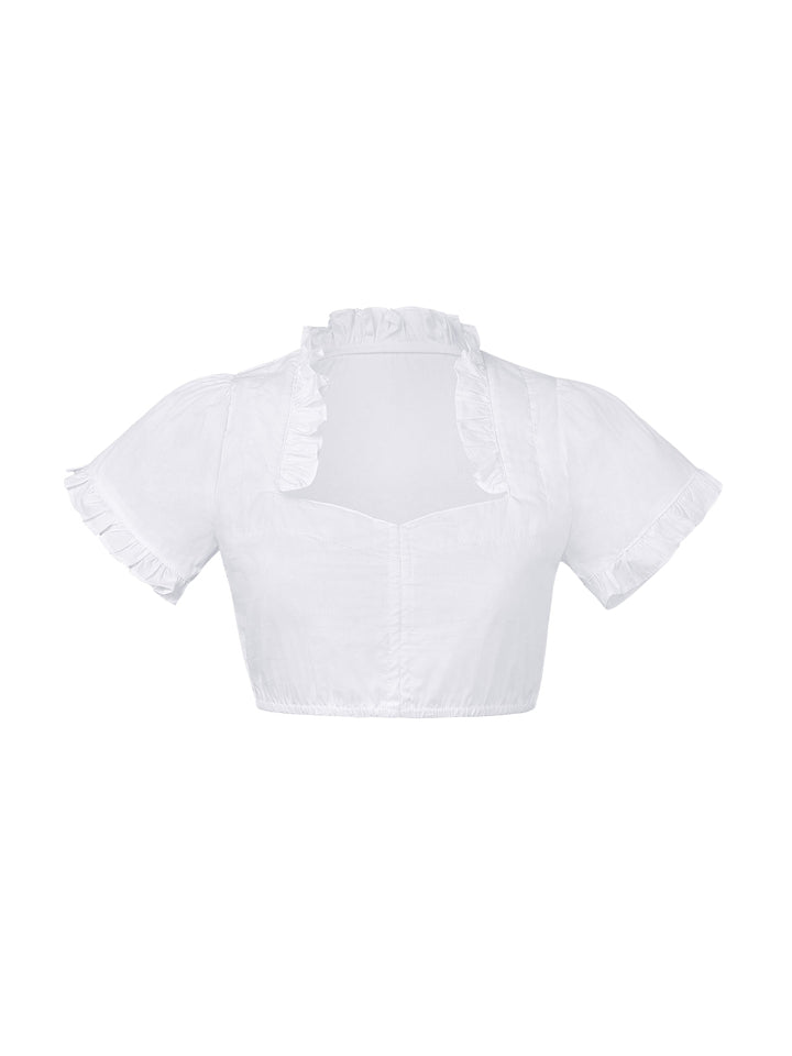 Damen Dirndlbluse Weiß Kurzarm Herz Ausschnitt Elegant Komfortabel 0