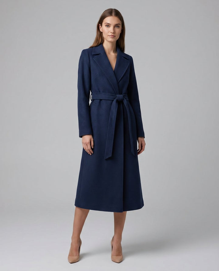 Damen Eleganter Trenchcoat mit Gürtel Lang Schnitt Wintermantel Stilvoll 2