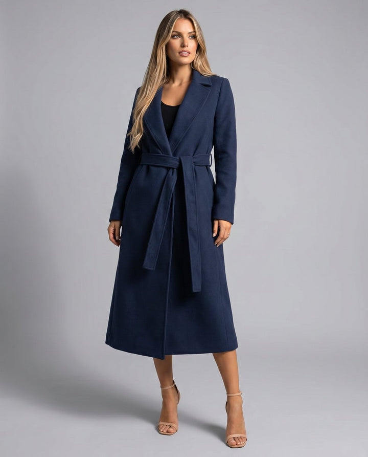 Damen Eleganter Trenchcoat mit Gürtel Lang Schnitt Wintermantel Stilvoll 3