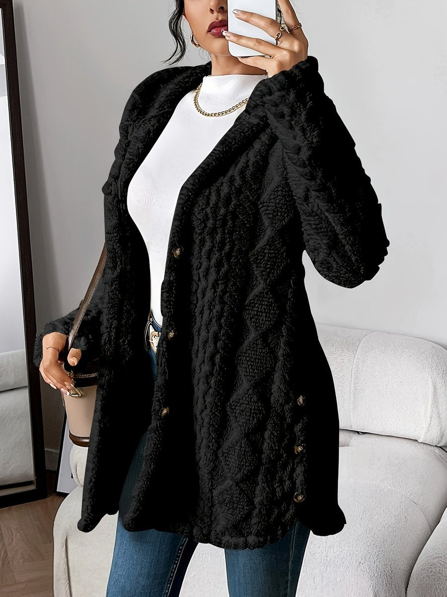 Damen Flauschiger Oversized Kapuzen-Cardigan mit Knopfleiste Komfortabler Plüschpullover 5