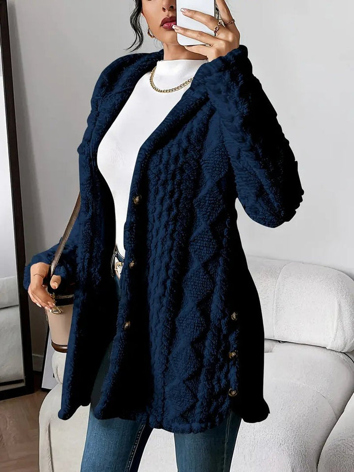 Damen Flauschiger Oversized Kapuzen-Cardigan mit Knopfleiste Komfortabler Plüschpullover 6