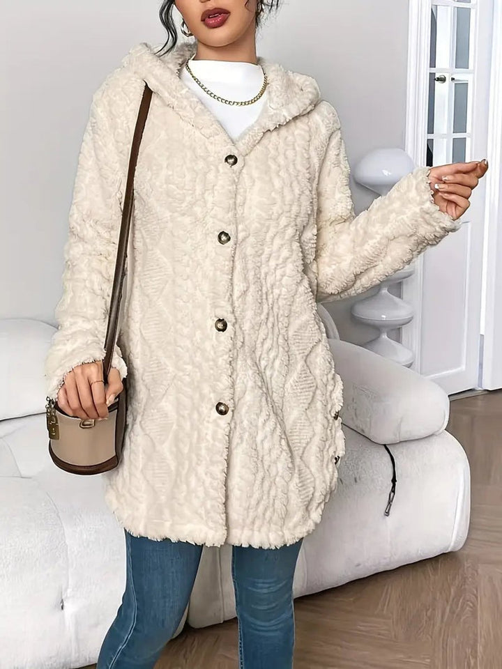Damen Flauschiger Oversized Kapuzen-Cardigan mit Knopfleiste Komfortabler Plüschpullover 8