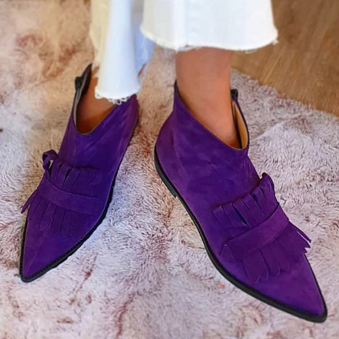 Damen Fransen Ankle Boots mit spitzer Zehenform und Wildleder-Optik 0